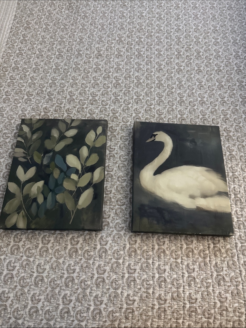 Hobby Lobby Green and White Botanical & Swan Wall Art Pair